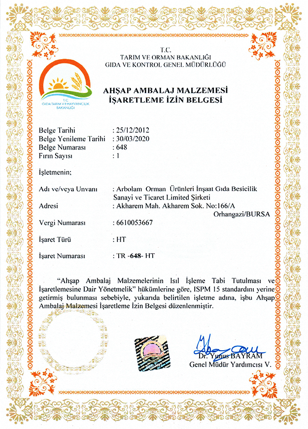 Ahşap Ambalaj Malzemesi İşaretleme İzin Belgesi (ISPM 15)
