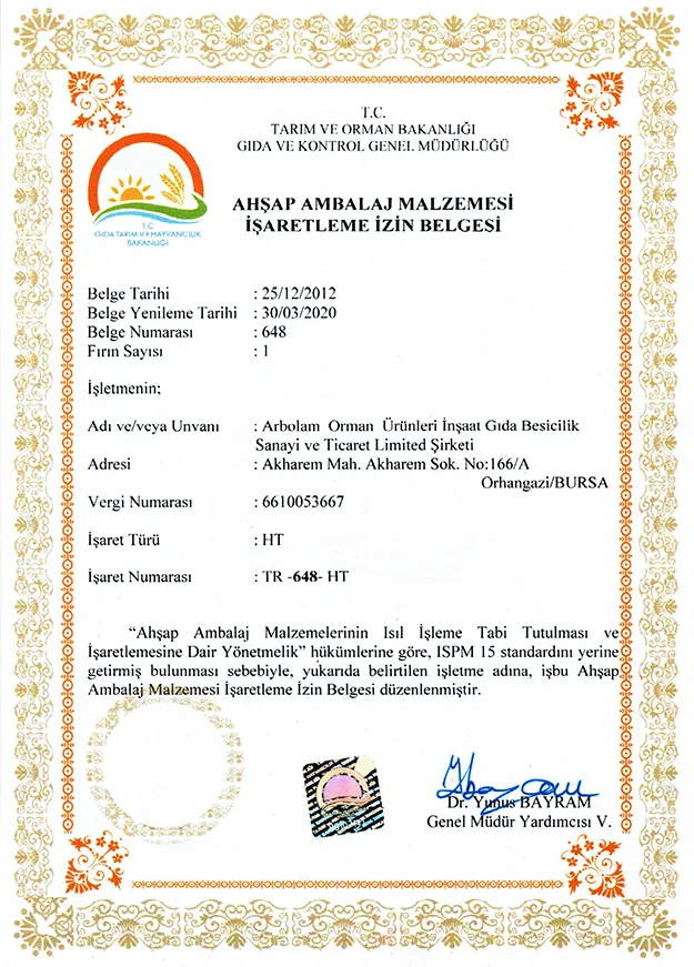 Ahşap Ambalaj Malzemesi İşaretleme İzin Belgesi (ISPM 15)