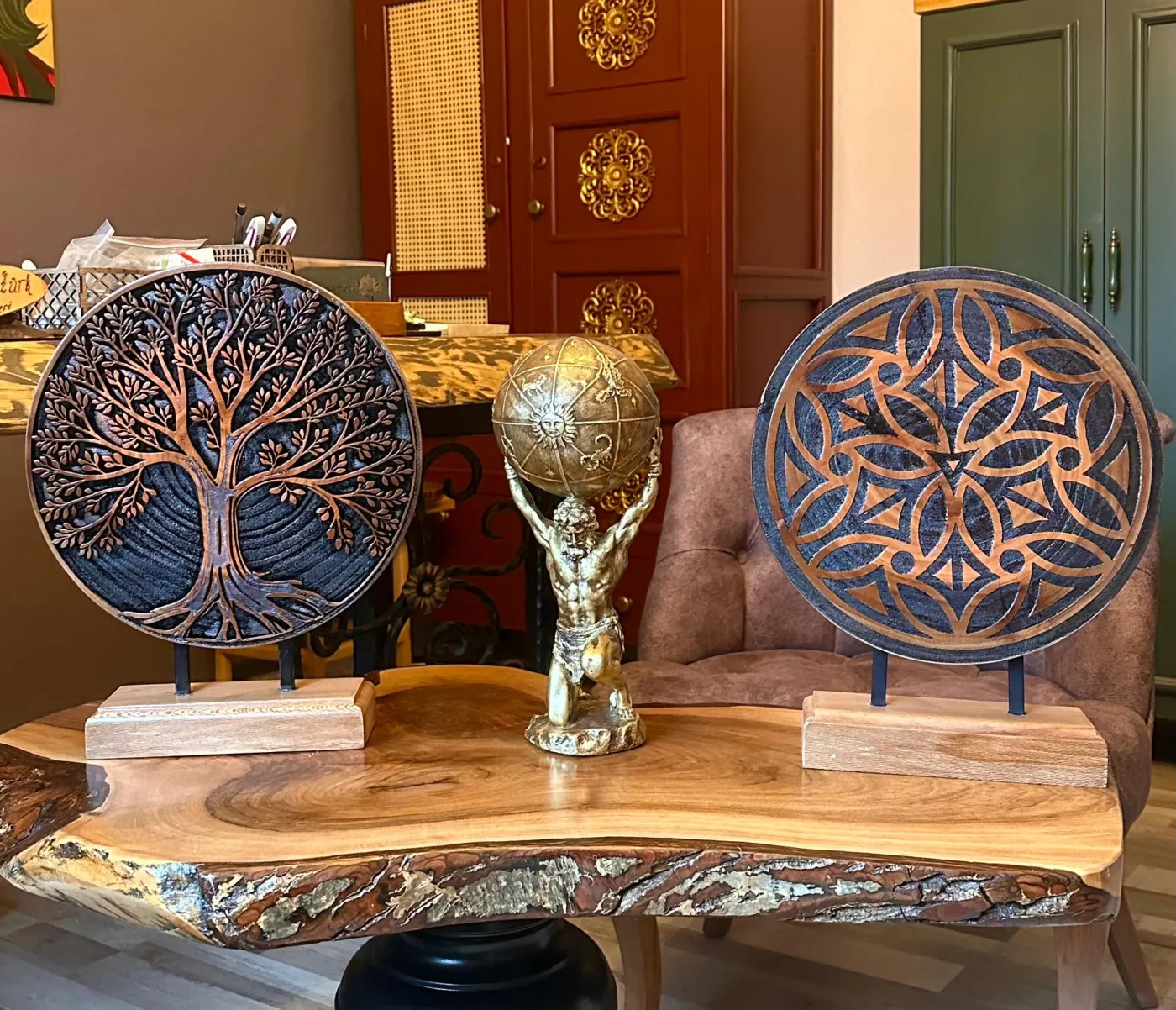 Mandala ve hayat ağacı ikili pano